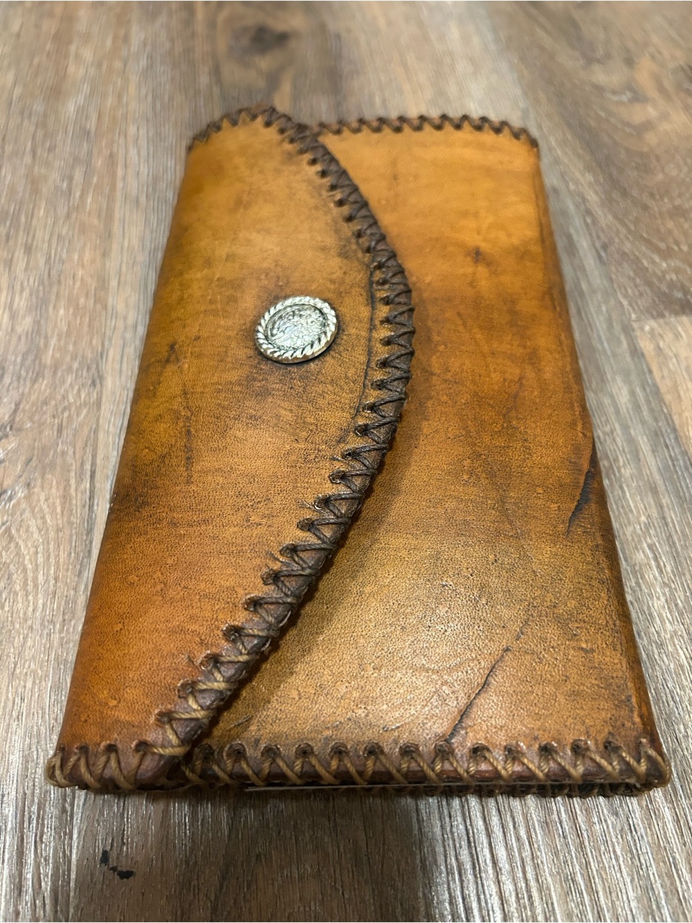 Tan Handstitched Leather Envelope Wallet with Concho